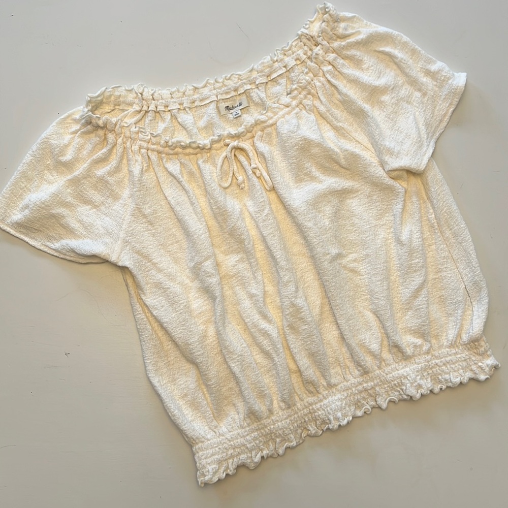 Madewell texture and thread drawstring blouse color ivory